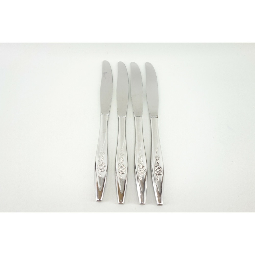 4 Oneida Oneidacraft Deluxe Lasting Rose Stainless 8 1/2" Dinner Knives Flatware